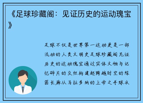《足球珍藏阁：见证历史的运动瑰宝》